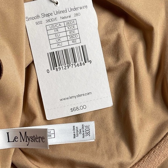 Le Mystere Smooth Shape Unlined Underwire Bra 9312 Natural Size 38DD NWT - Picture 9 of 10